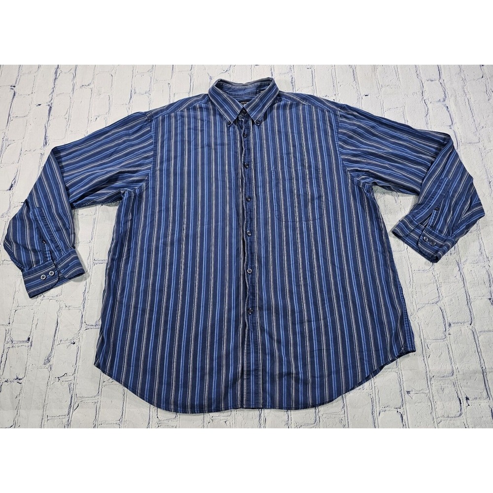Roundtree & Yorke MENS SIZE XL Blue Striped Button Shirt Long Sleeve